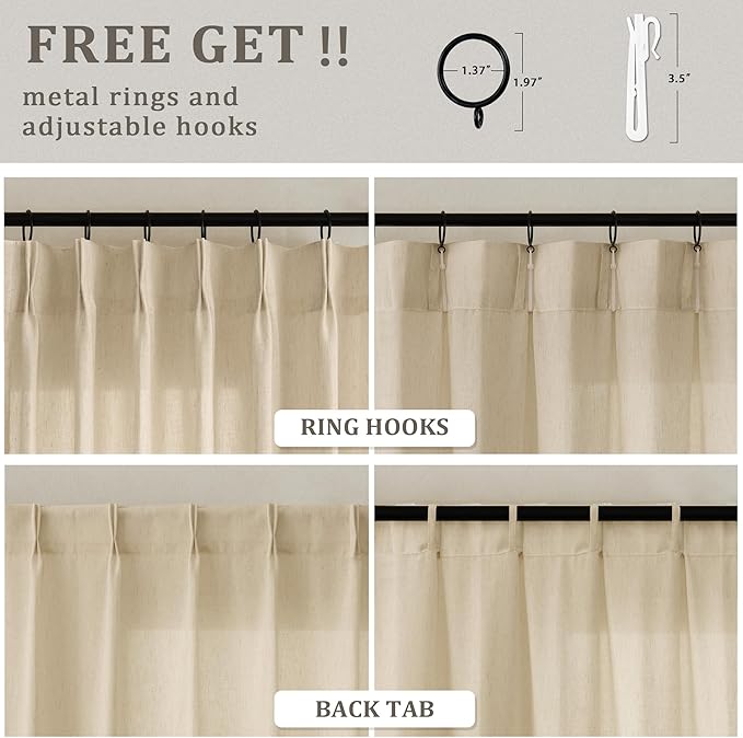 Beige Tan Linen 102 Inch Curtains 72 Inch Wide - Image 3