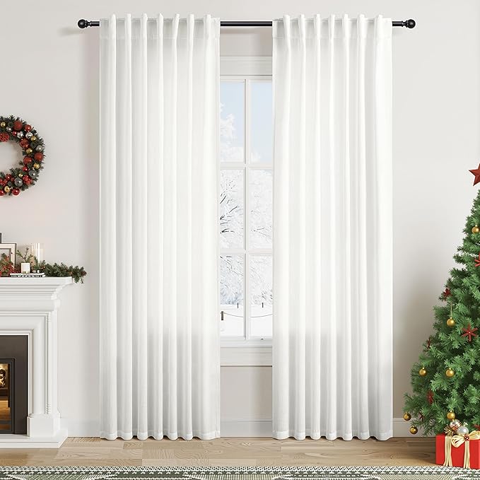 Nanspring Linen Curtains 84 Inch Length 2 Panels Set, Ivory by Nanspring