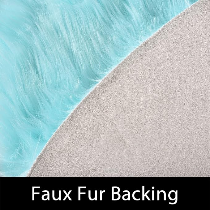 Latepis Blue Fur Circle Round Rugs 4ft Faux Sheepskin Rug Washable Fluffy - Image 3