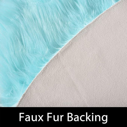Latepis Blue Fur Circle Round Rugs 4ft Faux Sheepskin Rug Washable Fluffy - Image 3