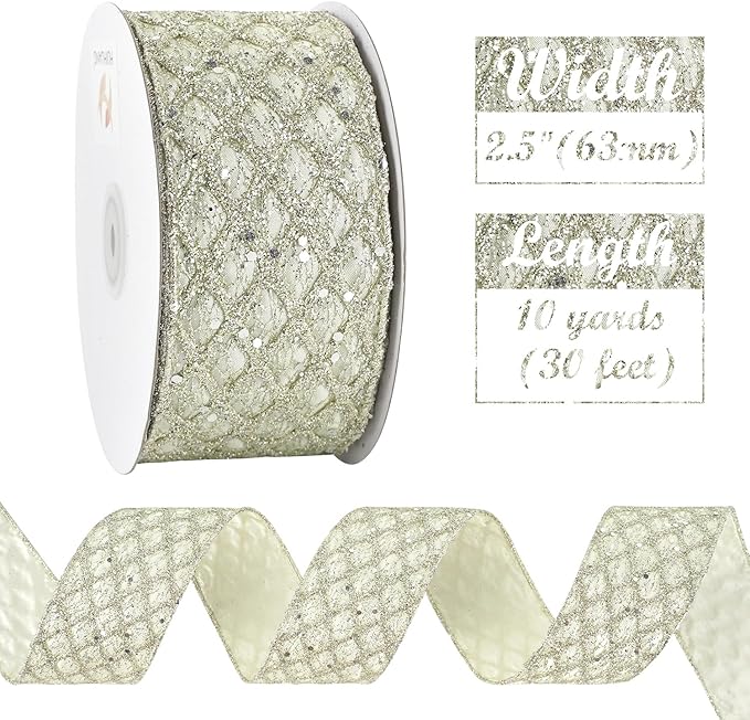 HUIHUANG Champagne Glitter Wired Ribbon - Image 5