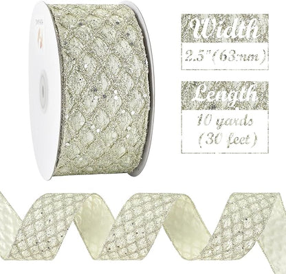 HUIHUANG Champagne Glitter Wired Ribbon - Image 5