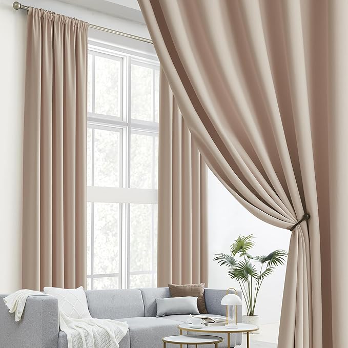 DUALIFE Bedroom Room Darkening Curtains Warm Taupe - Image 2