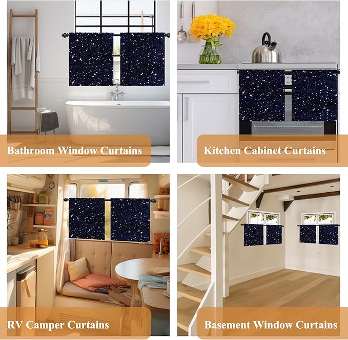 Renaiss 26 x 24 Inch Starry Night Kitchen Curtains Outer Space Star Galaxy - Image 7