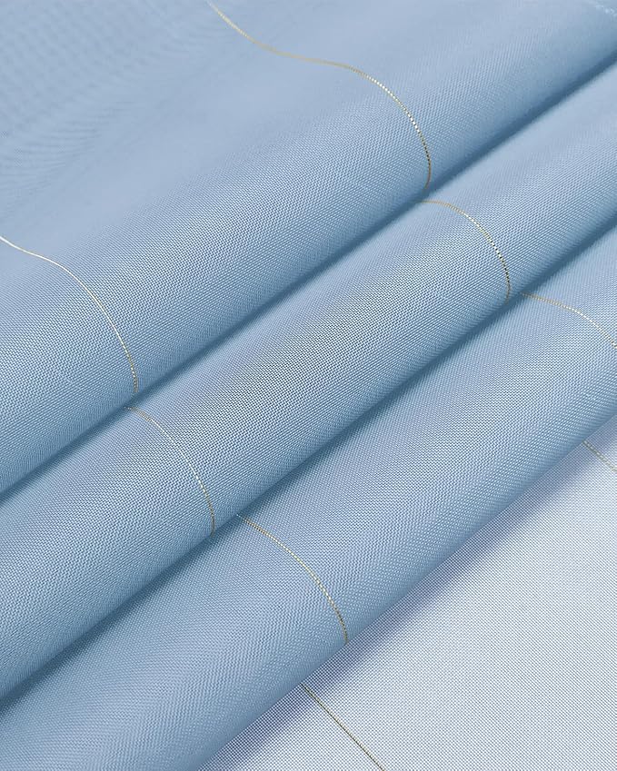 Foil Stripe Blue Sheer Curtains 63 inches Length 2 Panels - Image 6