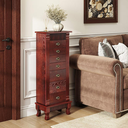 giantex standing jewelry cabinet with 7 drawers, flip-top, side view