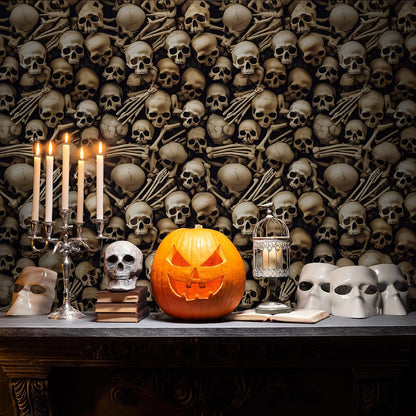 Tegeme 200 ft Halloween Skull Wall Backdrop Roll, Skeleton Tablecloth