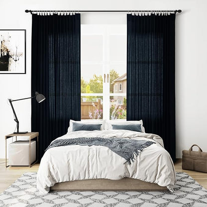 Navy Blue Pinch Pleat Linen Curtains 120 Inches Long - Image 6