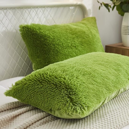 Uhamho Set of 2 Standard Faux Fur Throw Pillow Covers Soft Velvet Decorative - Image 3
