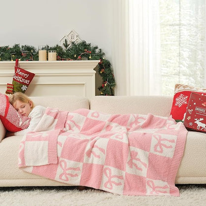 Snuggle Sac Bow Throw Blanket for Couch Microfiber Fluffy Warm Cozy Fuzzy - Image 4
