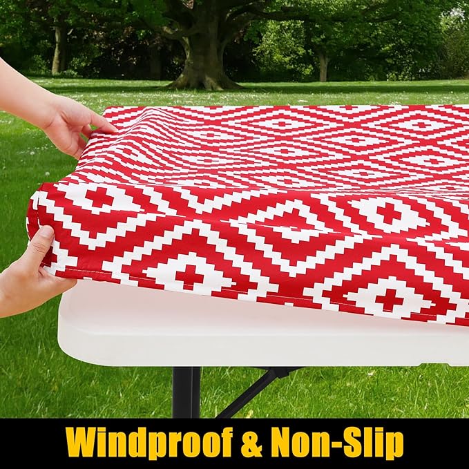 Smiry Rectangle Picnic Table Cloth, Waterproof Elastic Fitted Outdoor - Image 2