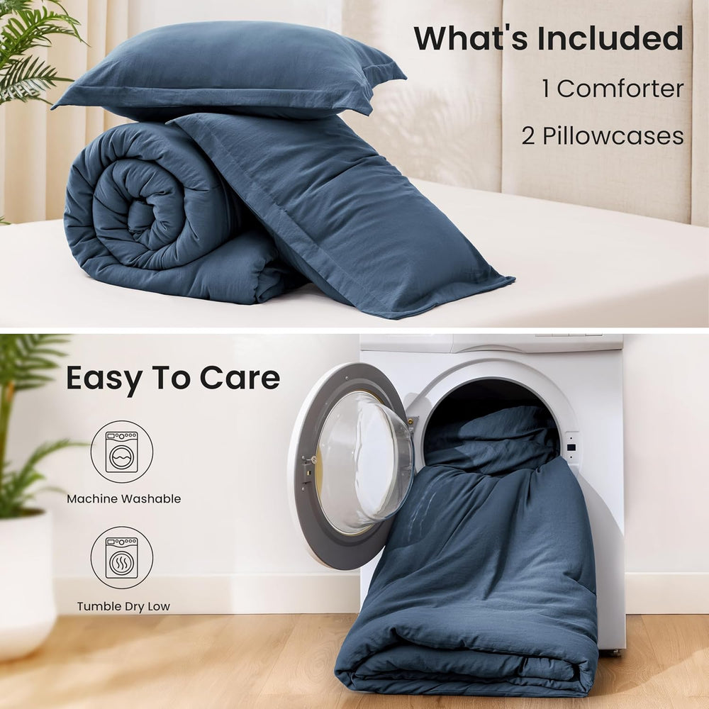 Love's cabin Navy Blue King Size Comforter Set, 3-Piece Prewashed Bed Set