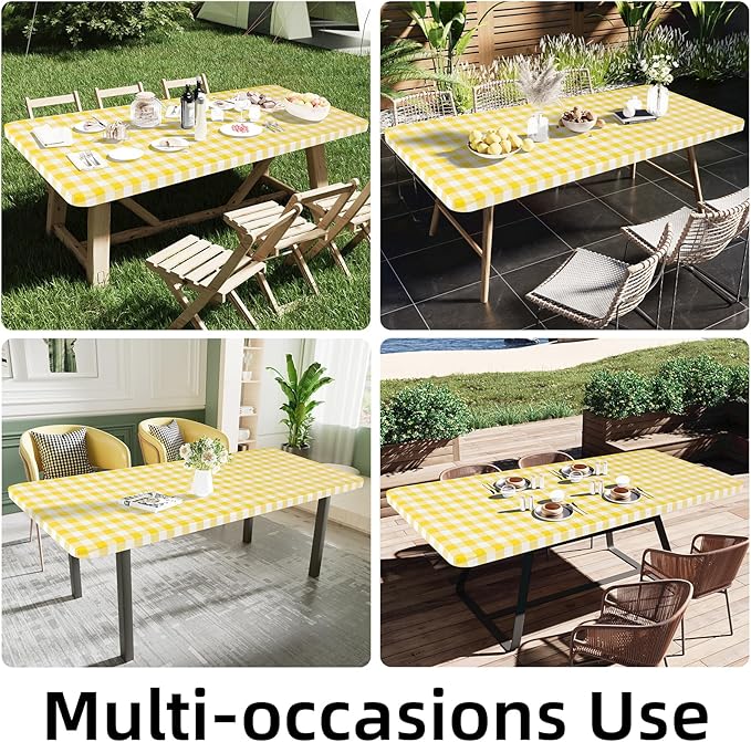 Smiry Rectangle Picnic Table Cloth, Elastic Waterproof Fitted Vinyl Tablecloths - Image 6