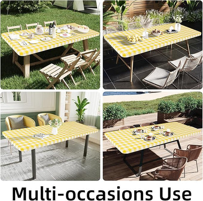 Smiry Rectangle Picnic Table Cloth, Elastic Waterproof Fitted Vinyl Tablecloths - Image 6