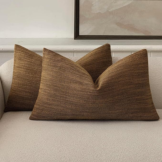 Foindtower Set of 2 Decorative Textured Burlap Linen Throw Pillow Covers by Foindtower