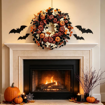 24" Fall Pumpkin Wreath Artificial Halloween Wreath for Front Door