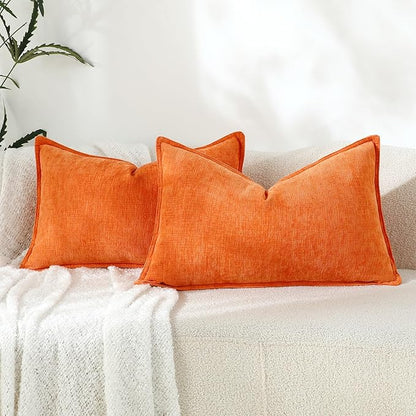 Stellhome Lumbar Chenille Throw Pillow Covers Set of 2 Super Soft Textured by Stellhome