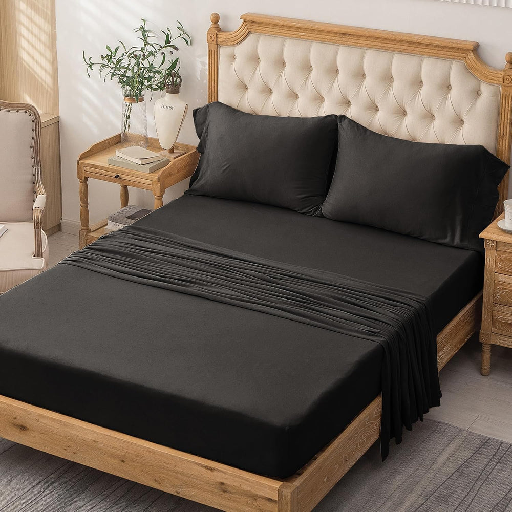 PURE ERA Jersey Knit Sheet Set Solid Black Queen