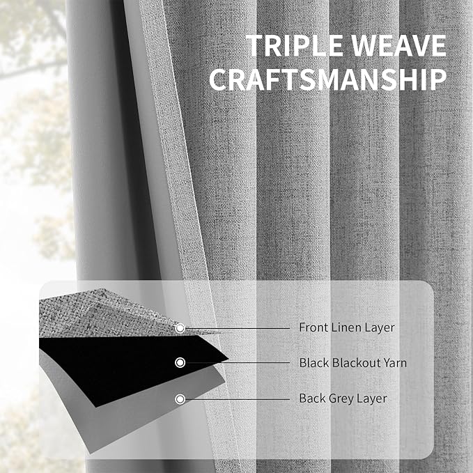 CUCRAF Linen 100% Blackout Curtains 63 Inch Length 2 Panels Set, Back Tab and - Image 6