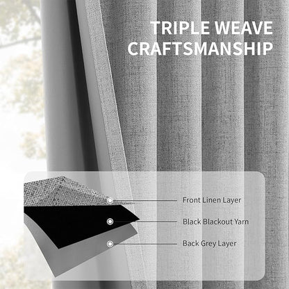 CUCRAF Linen 100% Blackout Curtains 96 Inch Length 2 Panels Set, Back Tab and - Image 6