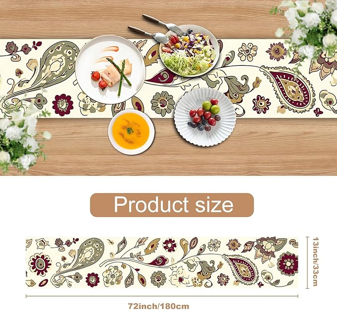 Vintage Floral Table Runner – Boho Persian-Inspired Pattern, 13 x 72 Inches – - Image 3