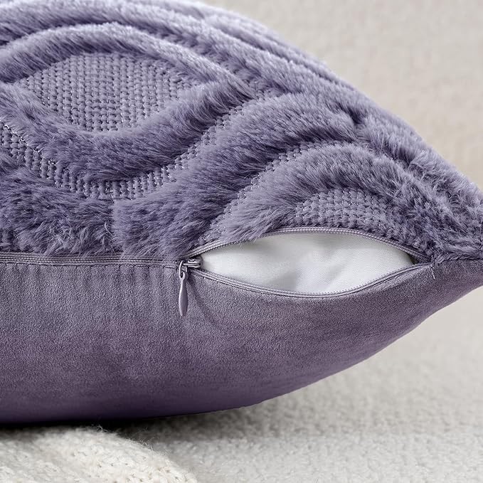 MIULEE Blue Purple Throw Pillow Covers 12x20 Inch, Soft Winter Plush Faux Wool - Image 4