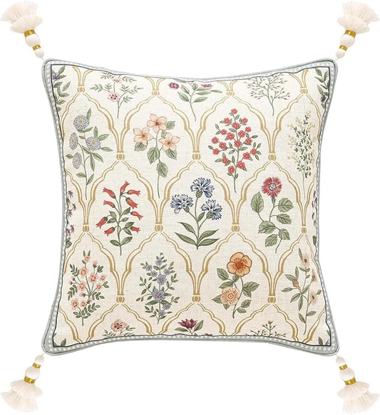 ISAENNE Design Linen Throw Pillow Covers 18"x18", Square Farmhouse Cushion by Isaennehomedecoration