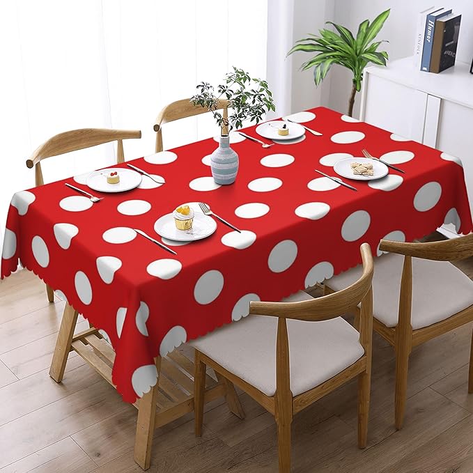 Polka Dots Red and White Tablecloth Vintage Round Spots Classic Simple Symmetry - Image 2