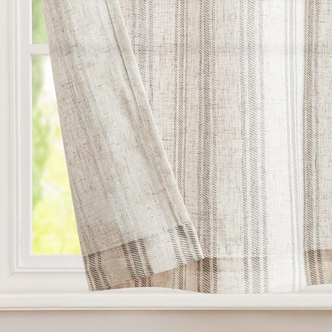 jinchan Gray Striped Linen Kitchen Curtains 36 Inch Cafe Tier Curtains Balanced - Image 6