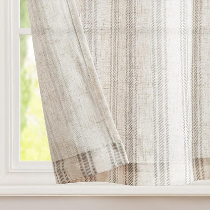 jinchan Gray Striped Linen Kitchen Curtains 36 Inch Cafe Tier Curtains Balanced - Image 6