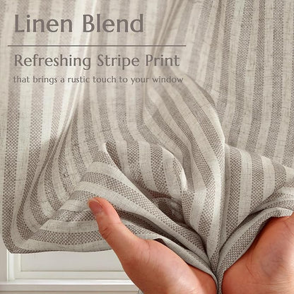 jinchan Striped Linen Kitchen Curtains 45 Inches Tier Curtains Farmhouse Modern - Image 6