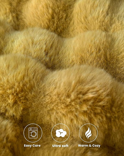 Ultra Soft Cozy Faux Fur Throw Blanket, Fuzzy Plush Thick Bubble Blanket - Image 7