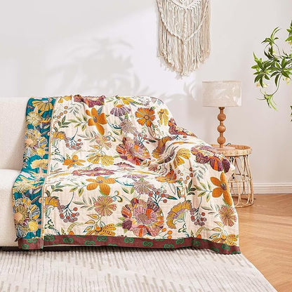 Boho Throw Blanket, 100% Cotton Ultra Soft Luxury Throw Rustic Quilt, All - Image 4
