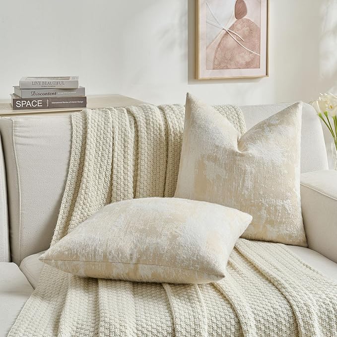 FUTEI Yellow White Decorative Throw Pillow Covers 18x18 Inch Set of 2, Soft - Image 6