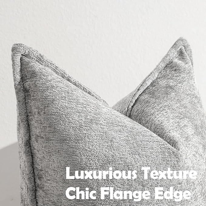 Pack of 2 Light Gray Decorative Throw Pillow Covers 12x20 Cozy Soft Chenille - Image 2