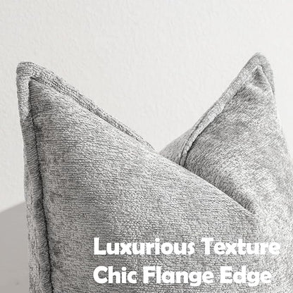 Pack of 2 Light Gray Decorative Throw Pillow Covers 12x20 Cozy Soft Chenille - Image 2