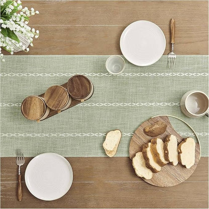 ZeeMart Farmhouse Braided Striped Table Runner, Rustic Sage Green Table Runners - Image 4