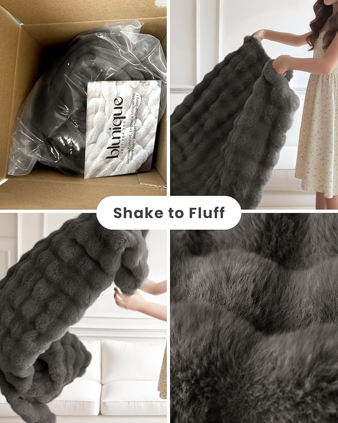 Ultra Soft Cozy Faux Fur Throw Blanket-Fuzzy Plush Thick Bubble Blanket - Image 4