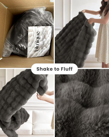 Ultra Soft Cozy Faux Fur Throw Blanket-Fuzzy Plush Thick Bubble Blanket - Image 4