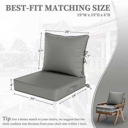Outdoor Seat Cushion Set 19 L × 19 W × 4 H Inch Waterproof & Fade Resistant - Image 2