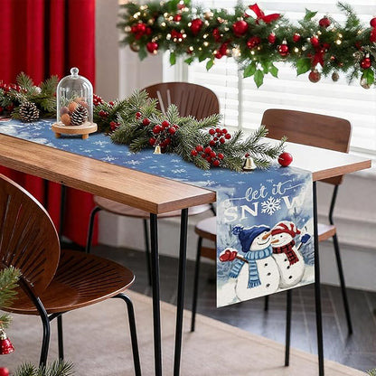 OTOSTAR A Couple Snowman Let It Snow Christmas Table Runner, Xmas Seasonal - Image 7