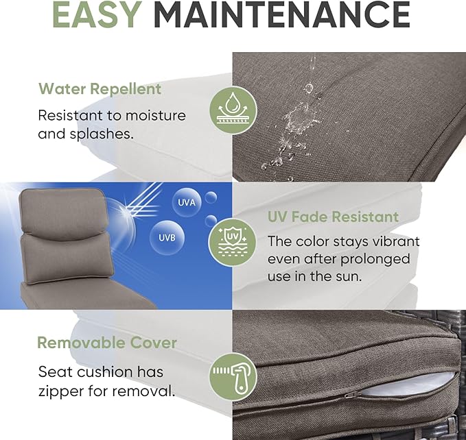Outdoor Chair Cushion Set of 2, Waterproof Outdoor Seat Cushions 25x22 - Image 3