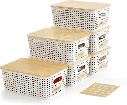 bagnizer small plastic storage bins with bamboo lids, main product view
