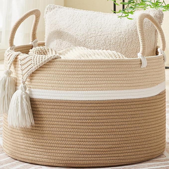 KAKAMAY Large Blanket Basket, Woven Baskets by KAKAMAY