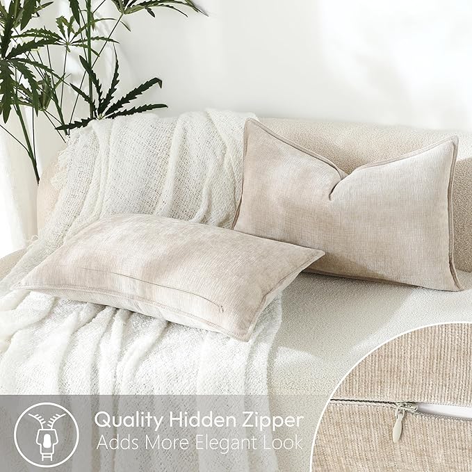 Stellhome Lumbar Chenille Throw Pillow Covers Set of 2 Super Soft Textured - Image 4