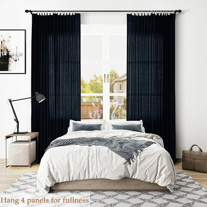 Navy Blue Pinch Pleated Linen Curtains 84 Inch Length 2 Panels - Image 6