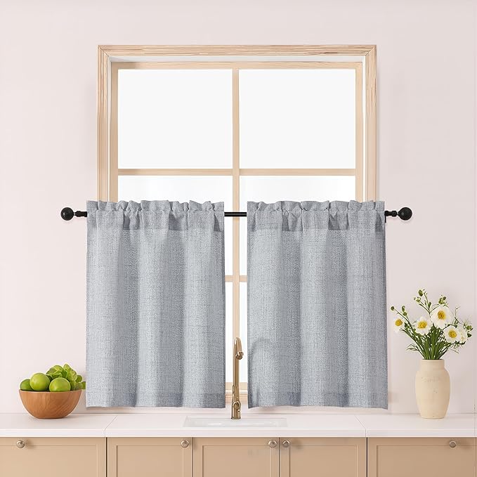 Gwine Gray Kitchen Curtains 24 Inch Length 2 Panels, Light Filtering Textured by Gwine