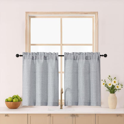 Gwine Gray Kitchen Curtains 24 Inch Length 2 Panels, Light Filtering Textured by Gwine