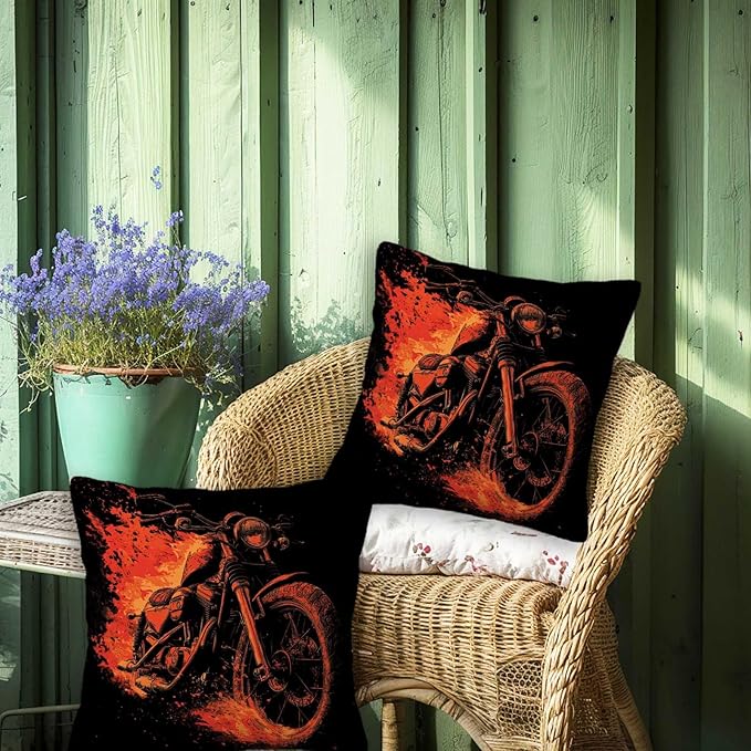 Motorcycle Throw Pillow Covers Set of 2 | 18x18 Inches Cushion Cases - Image 4
