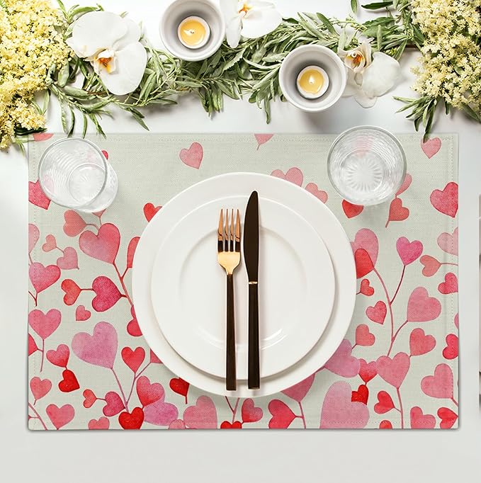 Pink Love Heart Valentine's Day Placemats Set of 4 Valentine Seasonal Holiday - Image 3